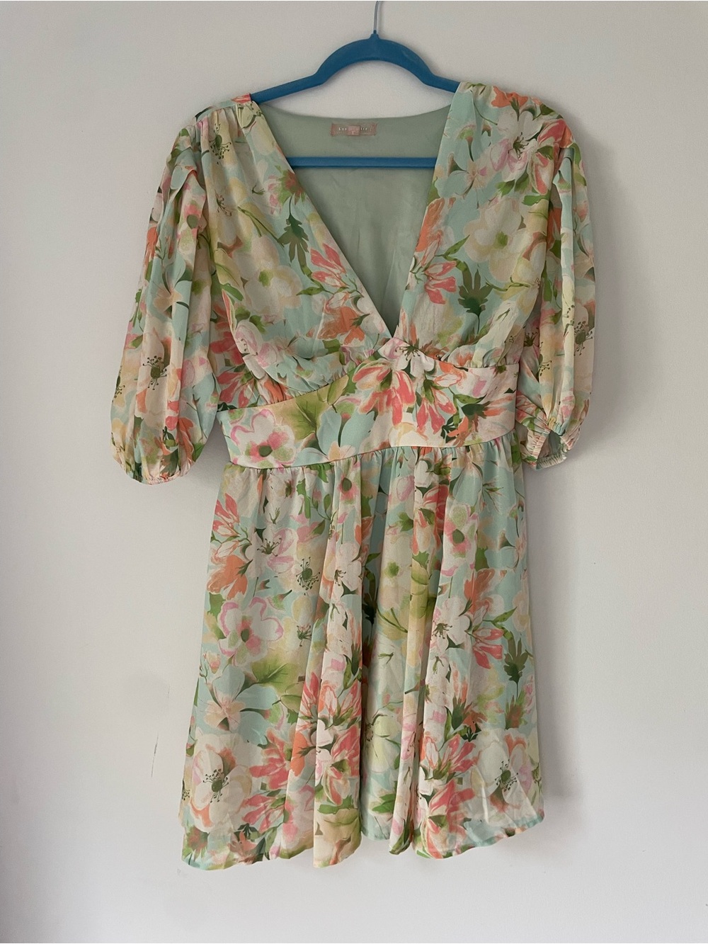 Floral V-Neck Mini Dress in Pastel Multi